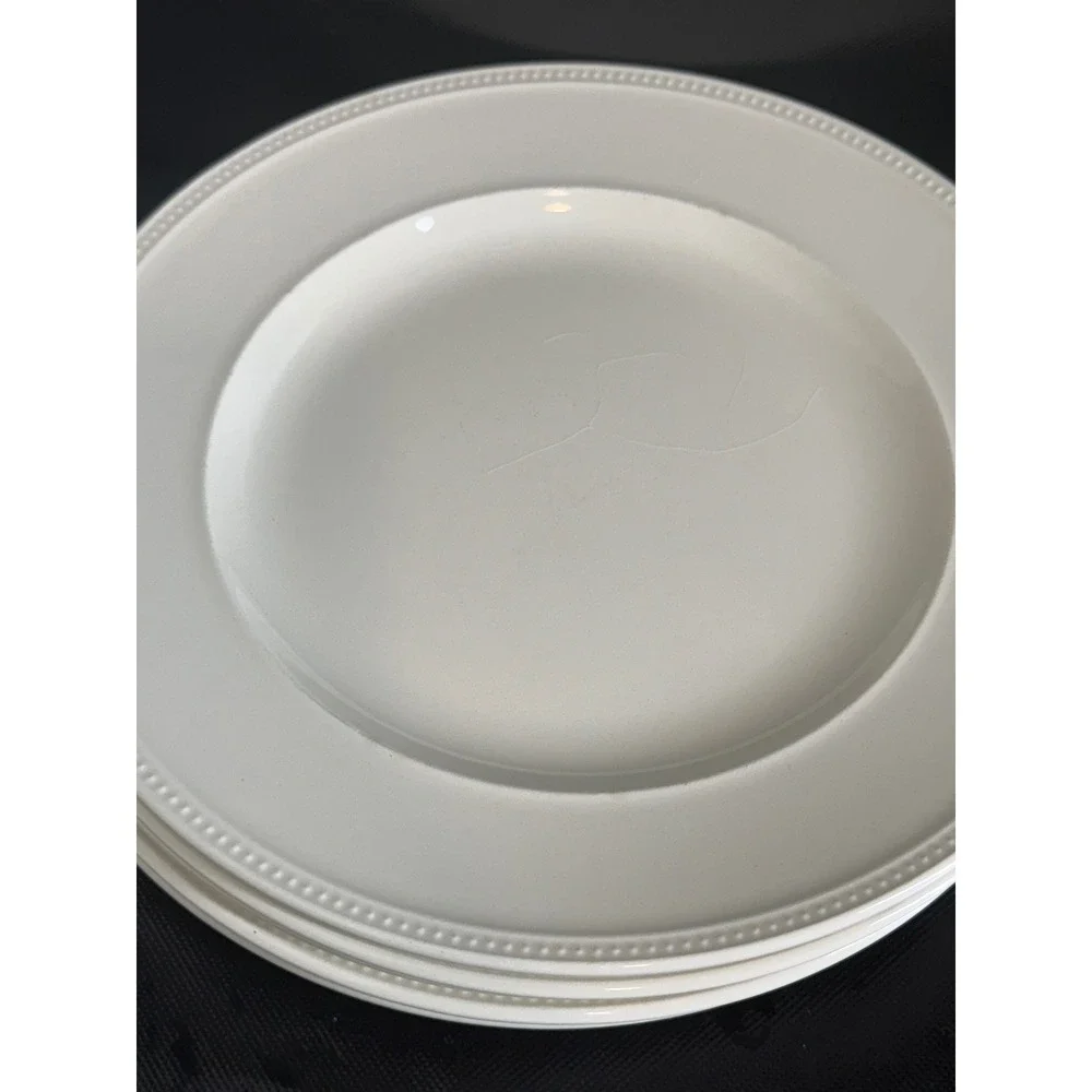Wedgwood‎ Windsor Cream White Dinner Plates Set of 4 Beaded Rim Made in England